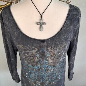 Acid wash western graphic top